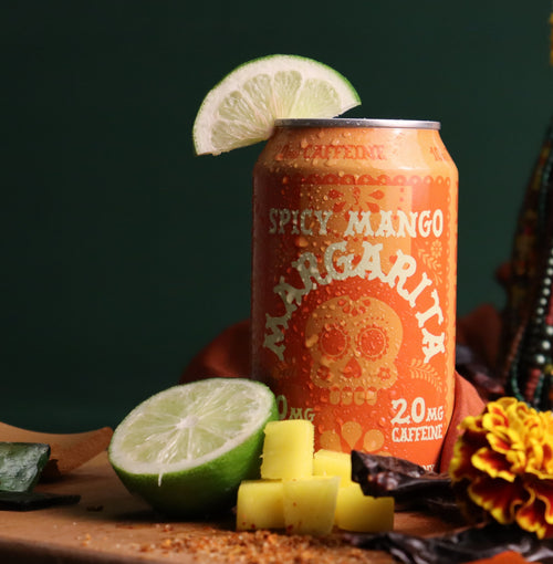Ofrenda Spicy Mango Margarita hemp-derived THC cocktail 4-pack, 10mg THC and 20mg caffeine per can