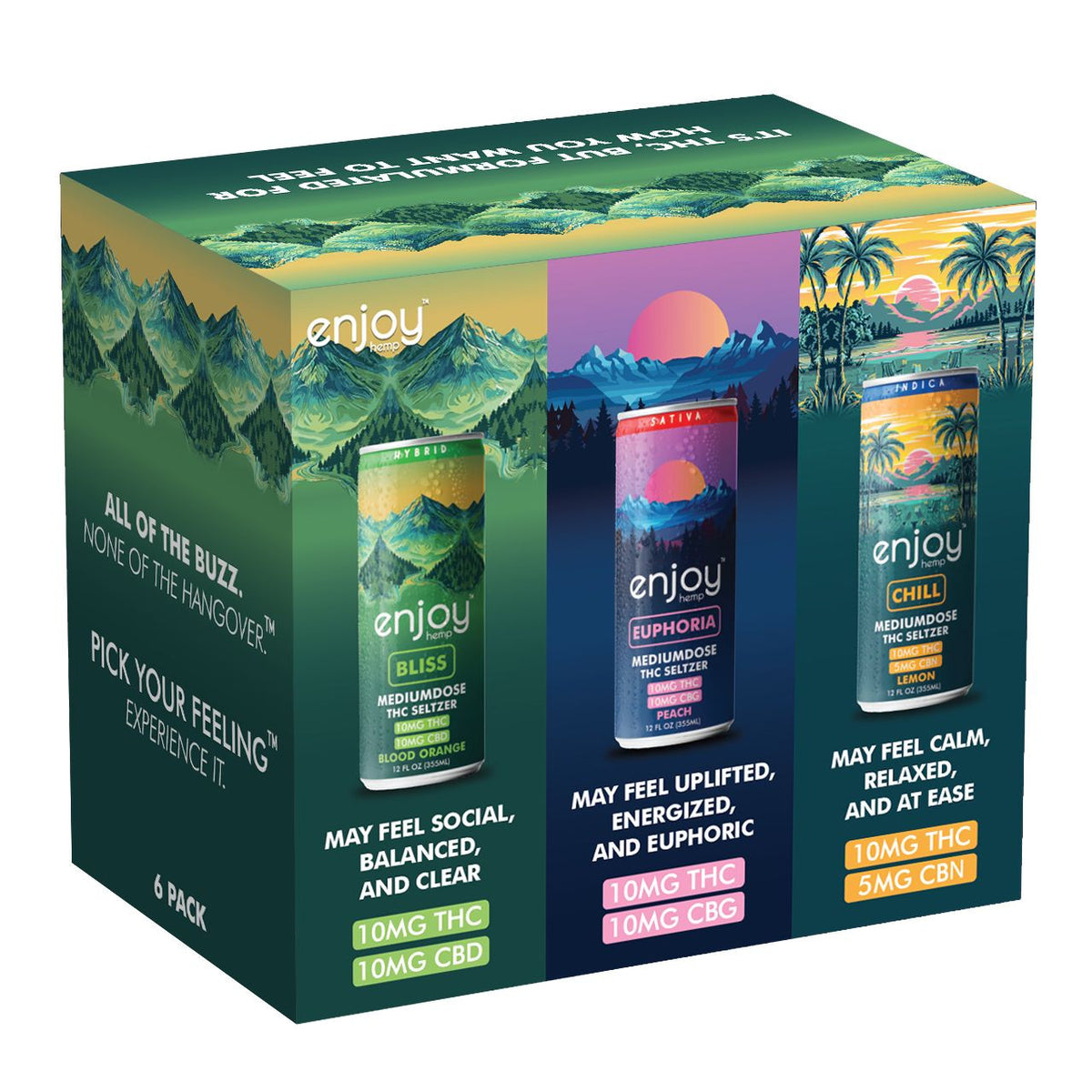 Enjoy Hemp 10mg THC Seltzer Mood Variety Pack — Medium Dose (Euphoria, Bliss, Chill)