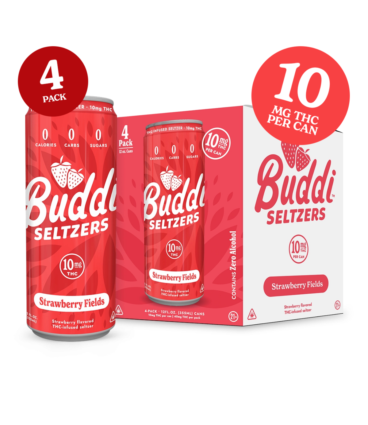 Buddi Strawberry Fields 10mg THC Seltzer 4-pack