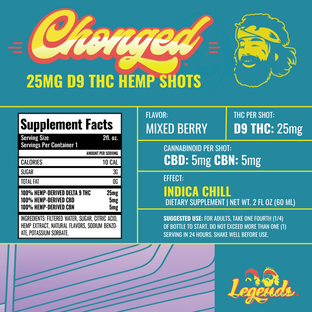Cheech & Chong Legends Indica THC Shot 25mg dose graphic