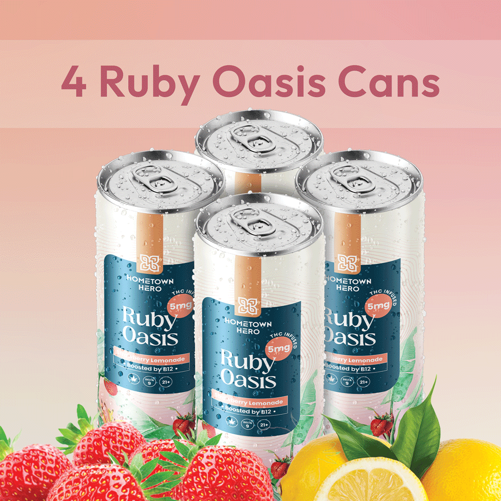 Ruby Oasis THC lemonade comes four cans per pack