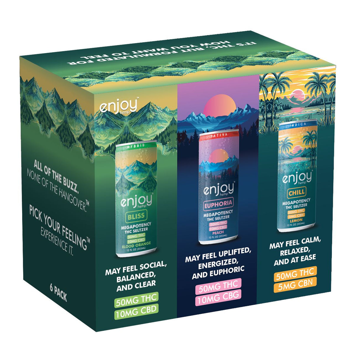 Enjoy Hemp 50mg THC Seltzer Mood Variety Pack — Mega Potency (Euphoria, Bliss, Chill)