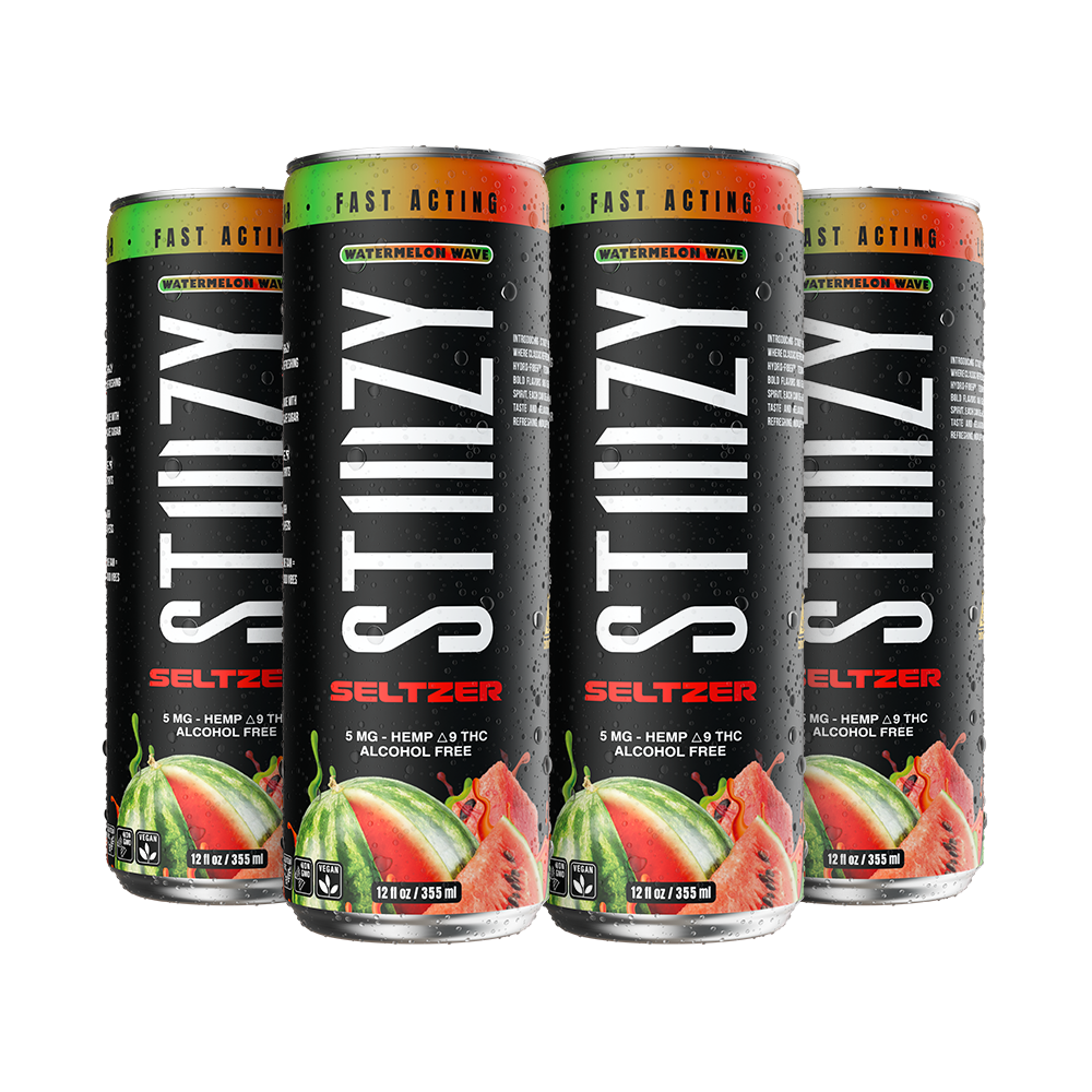 STIIIZY Watermelon Wave THC Seltzer 4-pack, 12 oz cans with 5mg hemp-derived Delta-9 THC