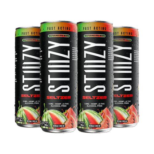 STIIIZY Watermelon Wave THC Seltzer 4-pack, 12 oz cans with 5mg hemp-derived Delta-9 THC