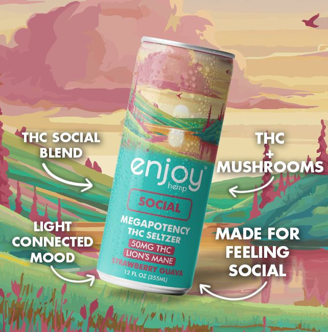 Enjoy Hemp 50mg THC + Lion’s Mane Social Seltzer — Strawberry Guava