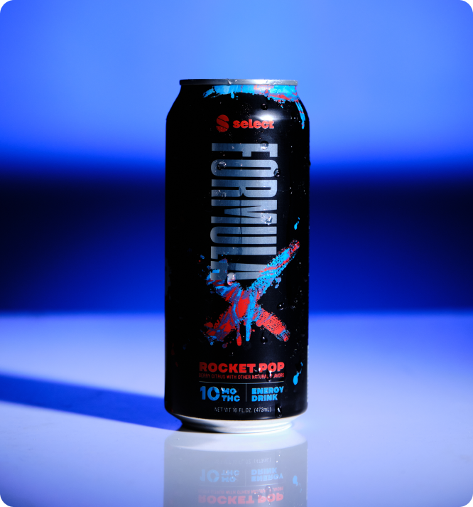 Select FormulaX Rocket Pop 10mg THC hemp energy drink 16 oz can with 50mg caffeine
