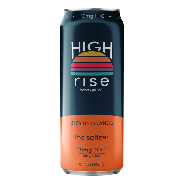 High Rise Blood Orange 10mg THC 5mg CBD hemp-derived seltzer 12oz can, 24-can case