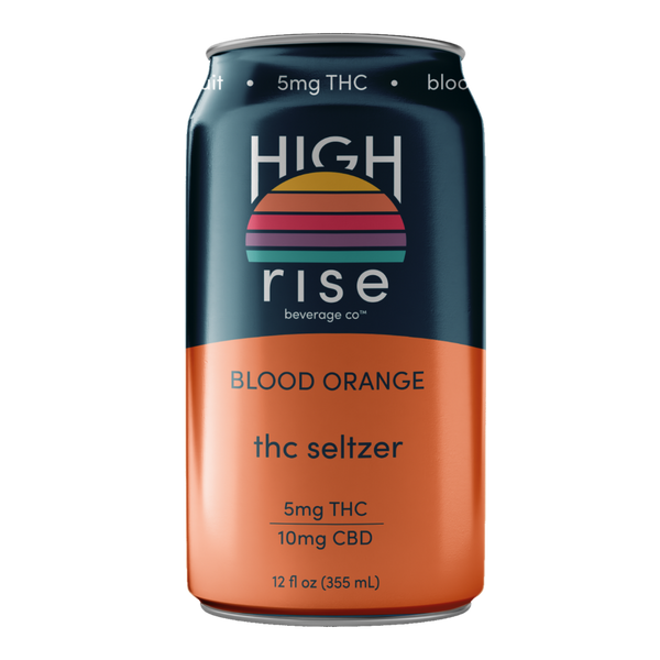 High Rise Blood Orange 5mg THC 10mg CBD hemp-derived seltzer 12oz can, 24-can case