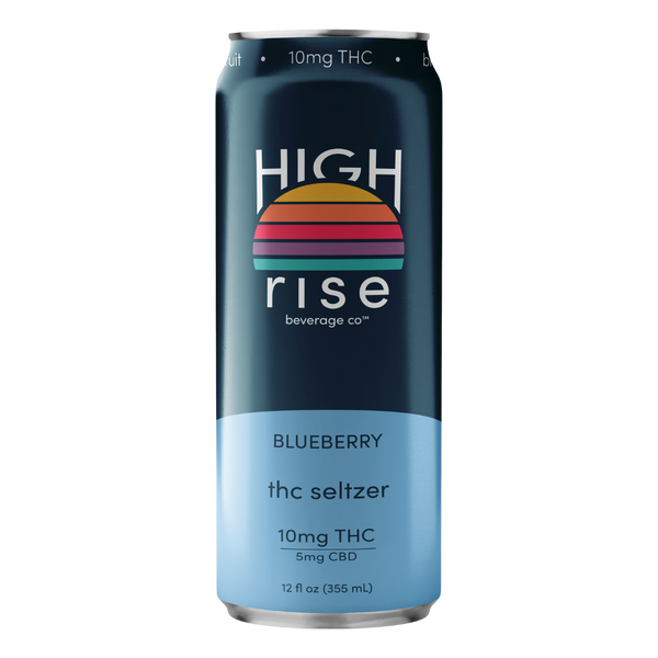 High Rise Blueberry 10mg THC 5mg CBD hemp-derived seltzer 12oz can, 24-can case