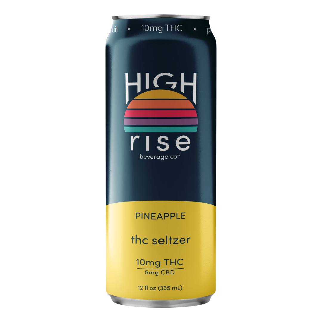 High Rise Pineapple 10mg THC 5mg CBD hemp-derived seltzer 12oz can, 24-can case