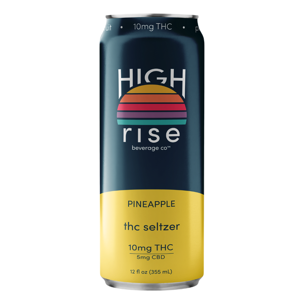 High Rise Pineapple 10mg THC 5mg CBD hemp-derived seltzer 12oz can, 24-can case