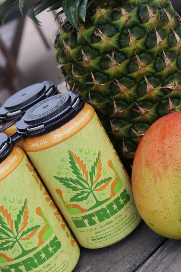 Little Trees Pineapple Mango Drops hemp-derived THC sparkling water 4-pack, 10mg Delta-9 per can