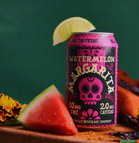 Ofrenda Watermelon Margarita hemp-derived THC cocktail 4-pack, 10mg THC and 20mg caffeine per can