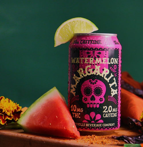 Ofrenda Watermelon Margarita hemp-derived THC cocktail 4-pack, 10mg THC and 20mg caffeine per can