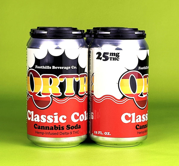 QRTR Classic Cola 25mg hemp-derived Delta-9 THC soda 4-pack