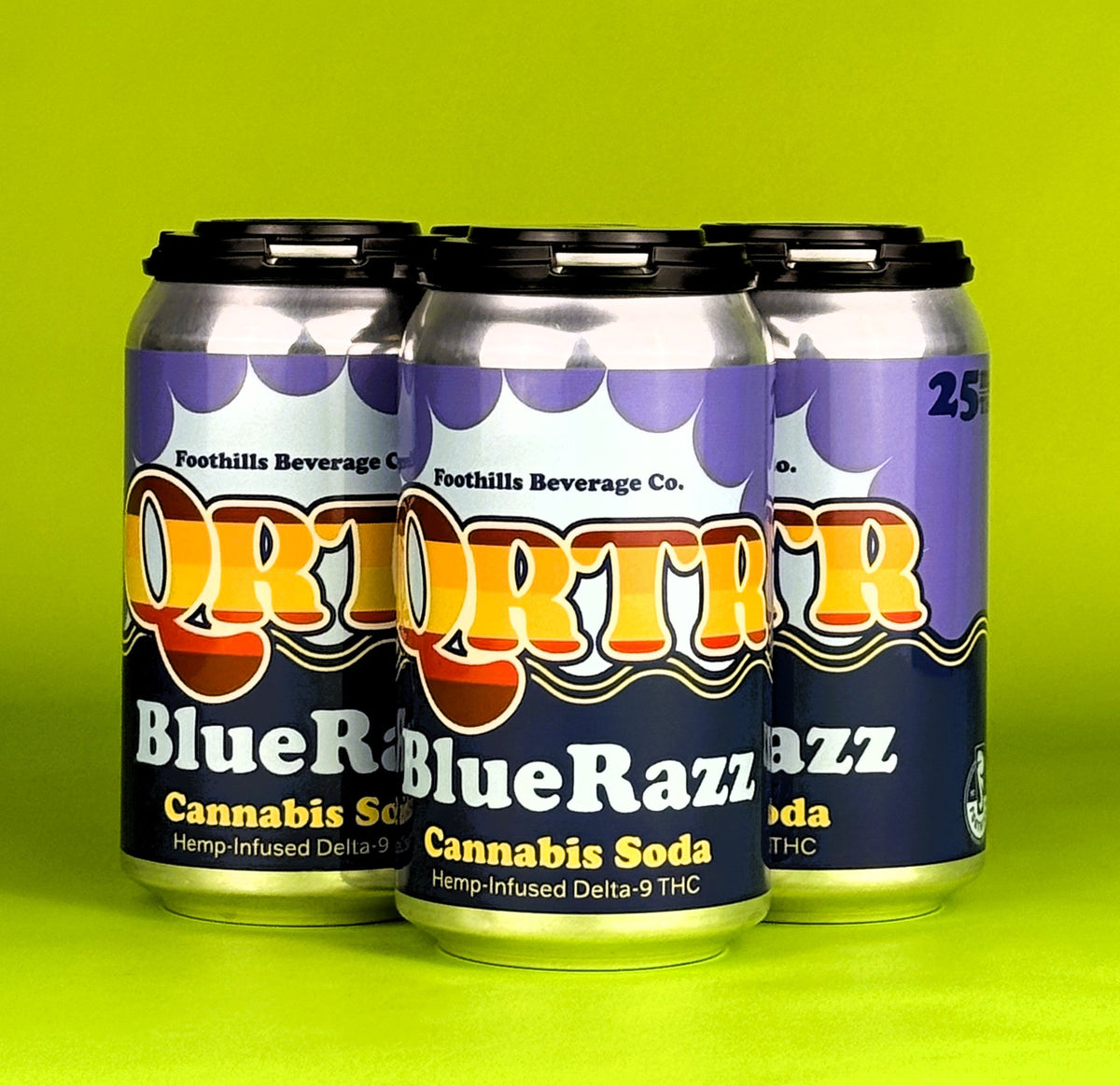 QRTR BlueRazz 25mg hemp-derived Delta-9 THC soda 4-pack