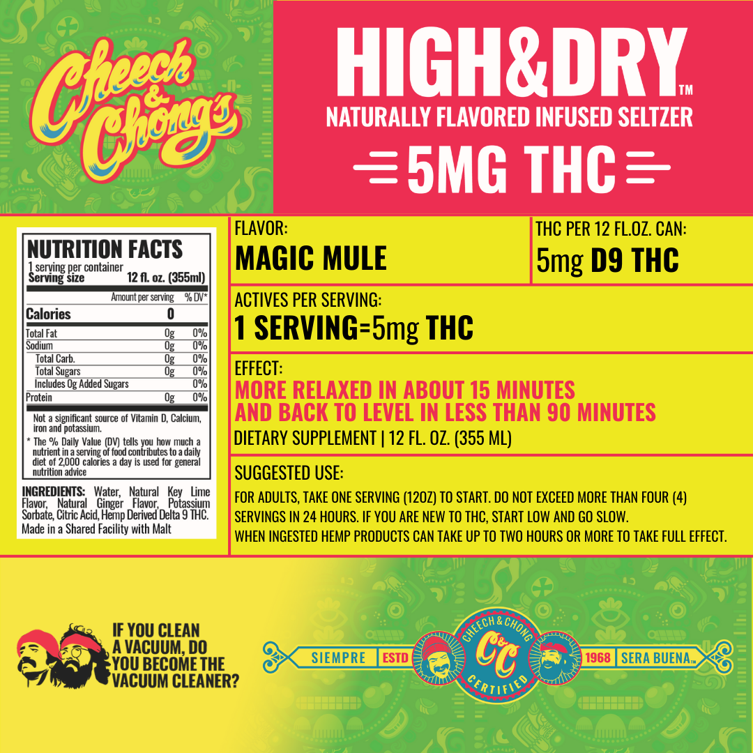 Cheech & Chong High & Dry Magic Mule THC Seltzer 5mg THC 12 oz can