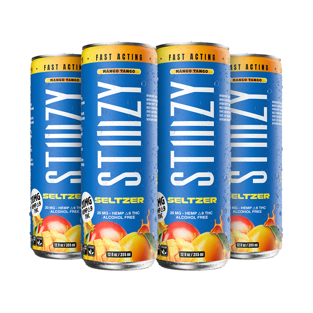 STIIIZY Mango Tango THC Seltzer 4-pack, 12 oz cans with 20mg hemp-derived Delta-9 THC