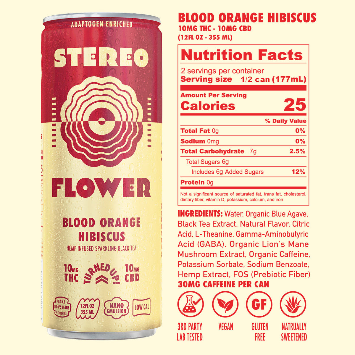 Stereo Flower Blood Orange Hibiscus 10mg nutrition facts and ingredients label