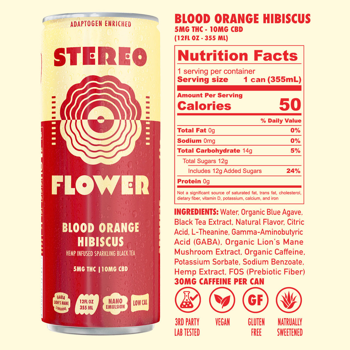 Stereo Flower Blood Orange Hibiscus 5mg nutrition facts and ingredients label