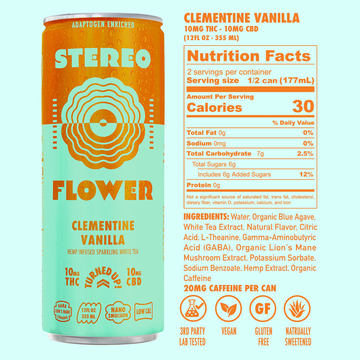 Stereo Flower Clementine Vanilla 10mg nutrition facts and ingredients label