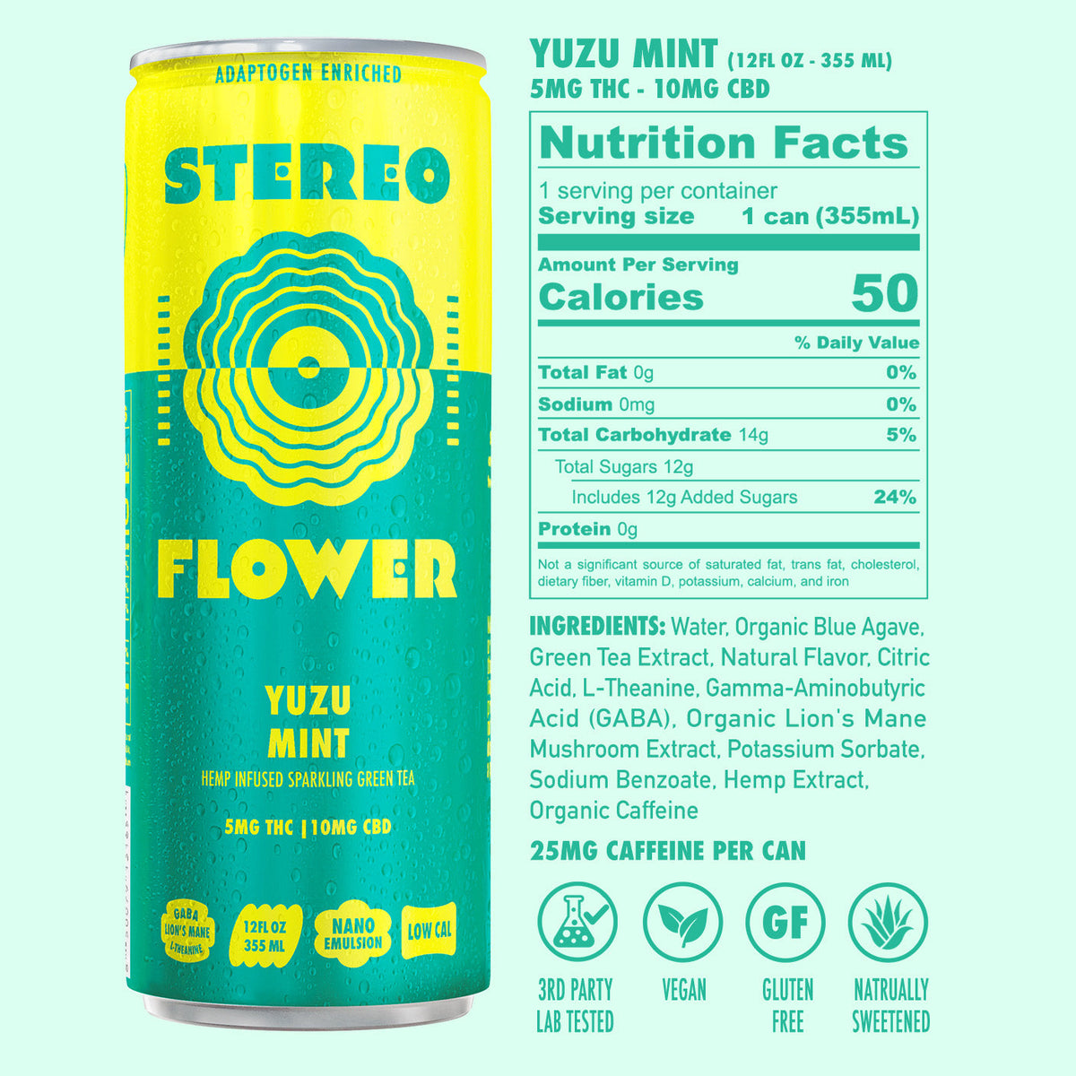Stereo Flower Yuzu Mint 5mg nutrition facts and ingredients label