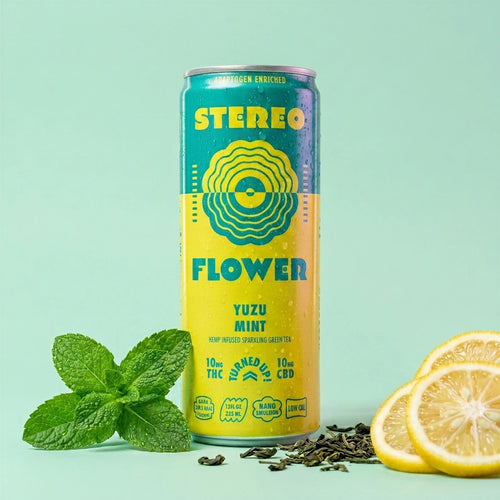 Stereo Flower Yuzu Mint sparkling green tea can, 10mg THC and 10mg CBD
