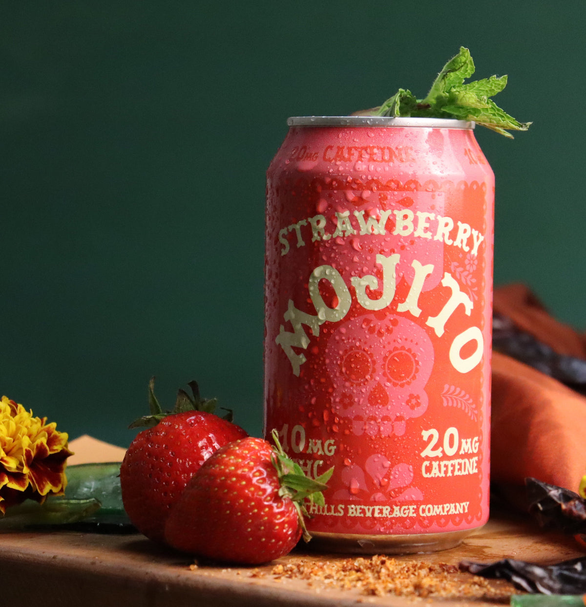 Ofrenda Strawberry Mojito hemp-derived THC cocktail 4-pack, 10mg THC and 20mg caffeine per can
