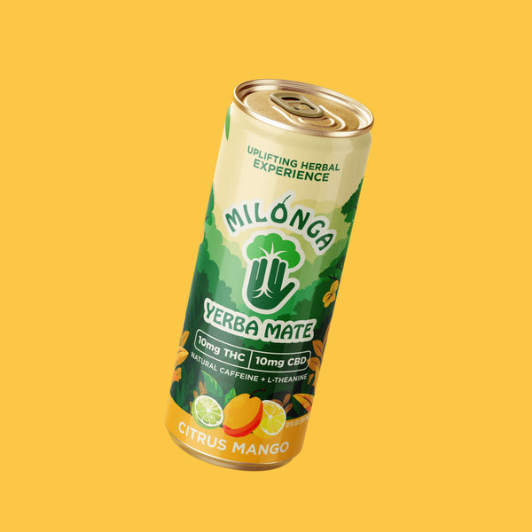Milonga Citrus Mango 10mg THC sparkling yerba mate can, 24-can case