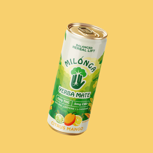 Milonga Citrus Mango 5mg THC sparkling yerba mate can, 24-can case