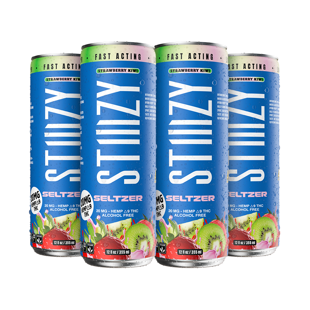 STIIIZY Strawberry Kiwi THC Seltzer 4-pack, 12 oz cans with 20mg hemp-derived Delta-9 THC