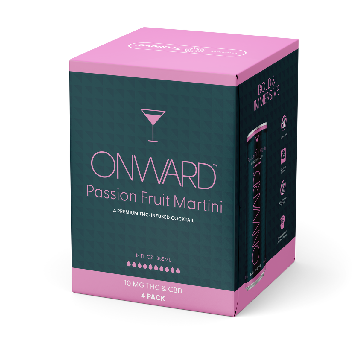 Onward Passion Fruit Martini 10mg THC cocktail case box, angled view