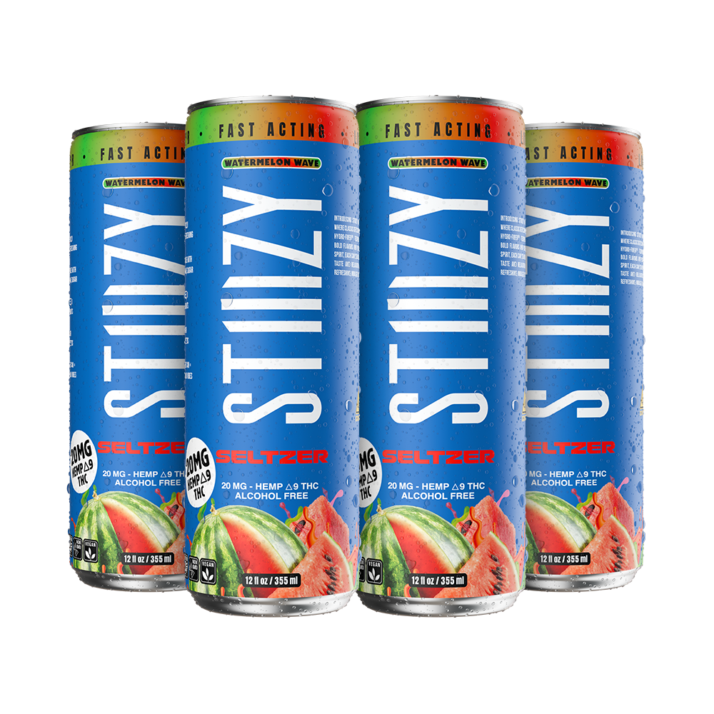 STIIIZY Watermelon Wave THC Seltzer 4-pack, 12 oz cans with 20mg hemp-derived Delta-9 THC
