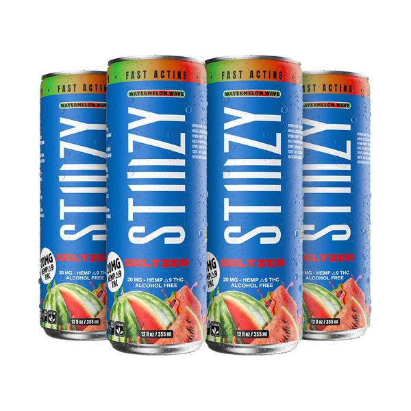 STIIIZY Watermelon Wave THC Seltzer 4-pack, 12 oz cans with 20mg hemp-derived Delta-9 THC
