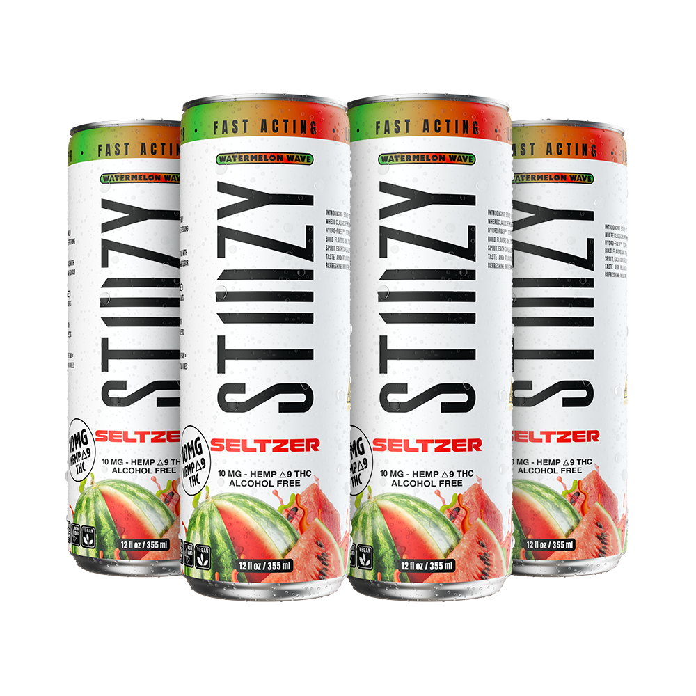 STIIIZY Watermelon Wave THC Seltzer 4-pack, 12 oz cans with 10mg hemp-derived Delta-9 THC