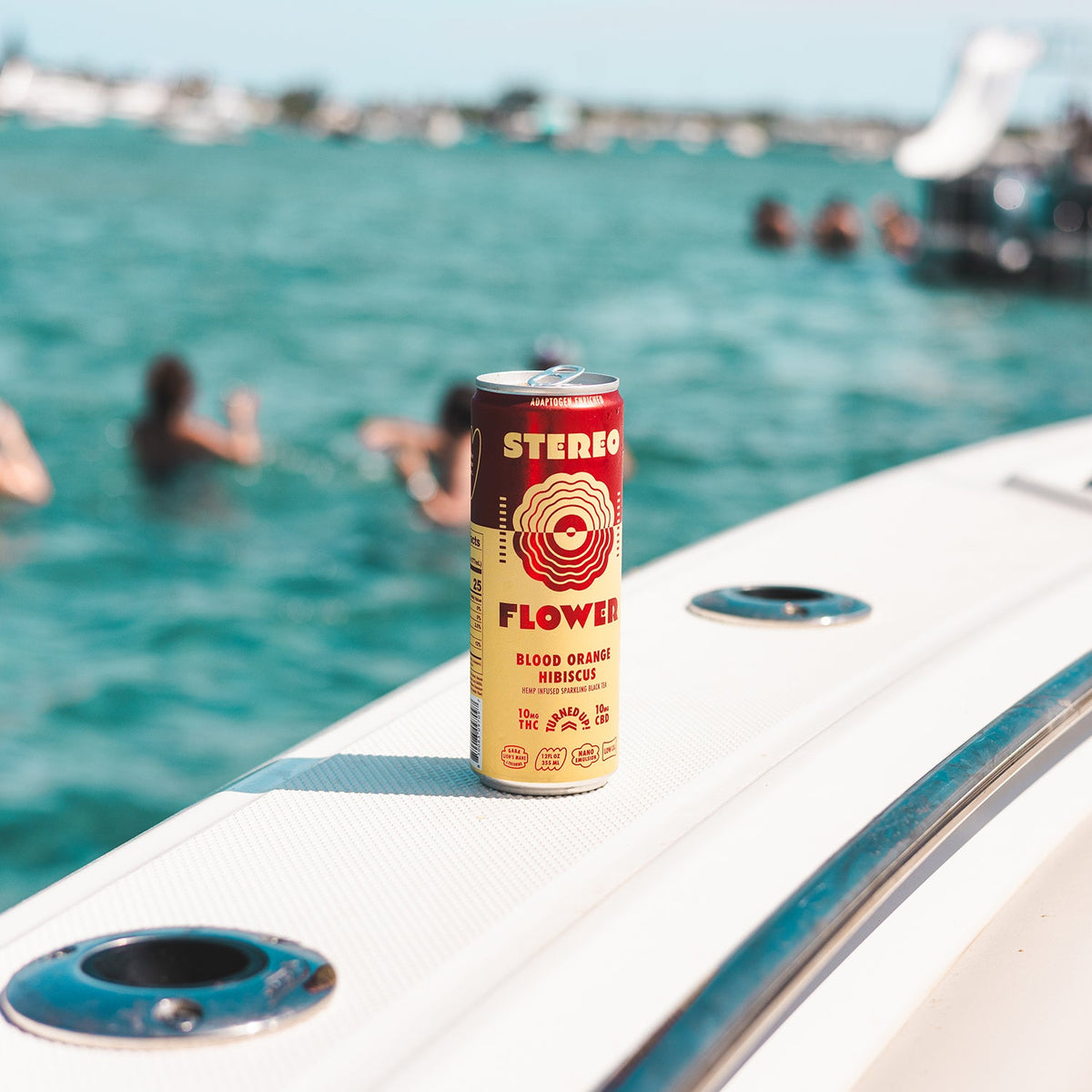 Stereo Flower Blood Orange Hibiscus 10mg THC sparkling tea, lifestyle photo
