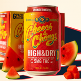 Cheech & Chong High & Dry Wondermelon THC Seltzer cans with fresh wondermelon ingredients