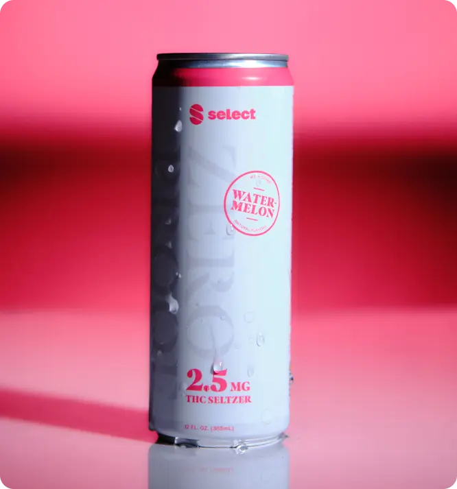 Select Zero Proof Watermelon THC seltzer 2.5mg can