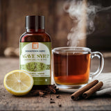 Agave THC syrup stirred into a glass of hot tea