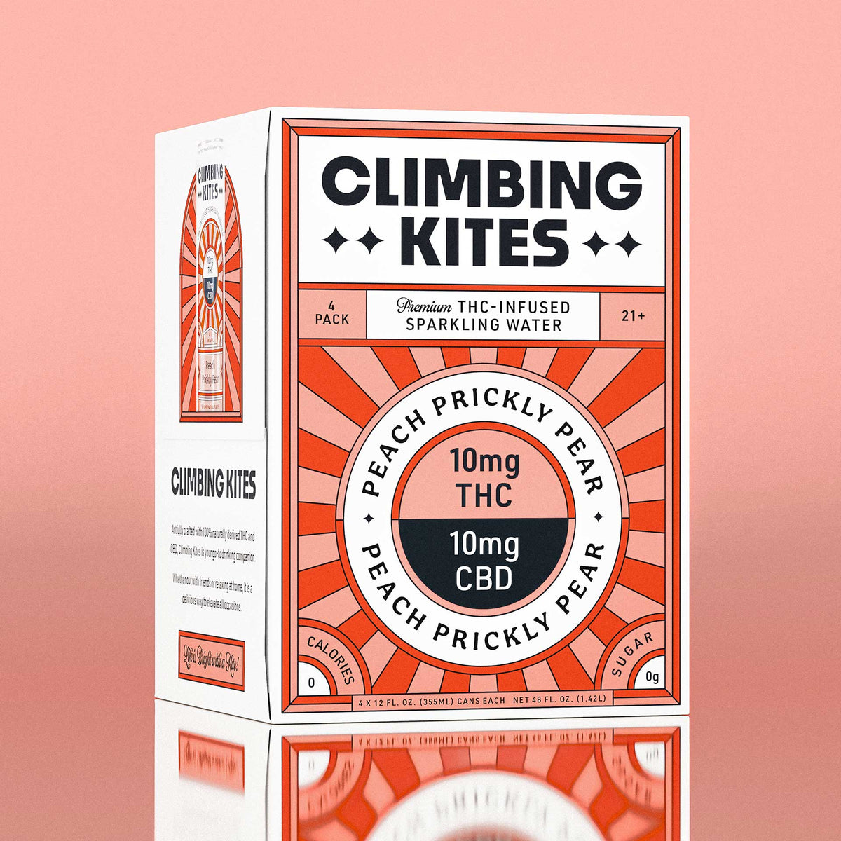 Climbing Kites Peach Prickly Pear 10mg THC hemp-derived sparkling seltzer multipack carton