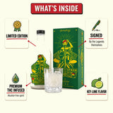 What's inside the limited-edition signed Judge's Stash: 750 mL alcohol-free key lime THC spirit signed by Cheech & Chong, with collector's box