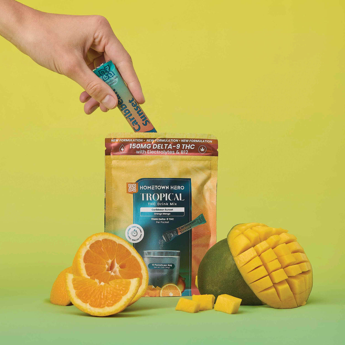 Single packet of Caribbean Sunset THC drink mix