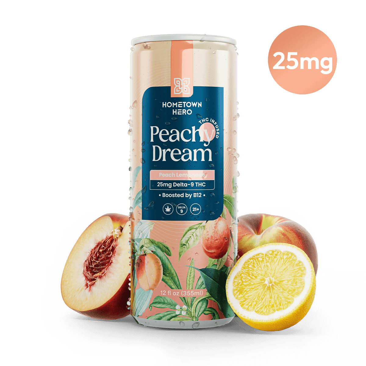 Hometown Hero Peachy Dream peach THC lemonade 25mg can