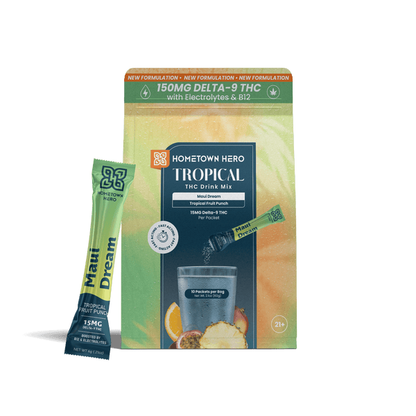 Hometown Hero Maui Dream tropical fruit punch THC drink mix bag and packet